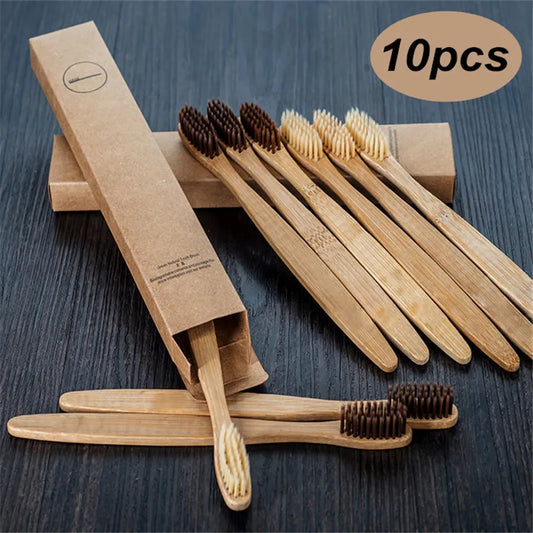 10pcs Bamboo Toothbrush Soft Bristle Set