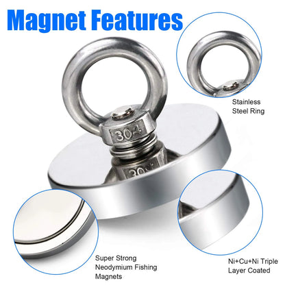 Super Strong Neodymium Magnets N52 with Countersunk Hole Eyebolt