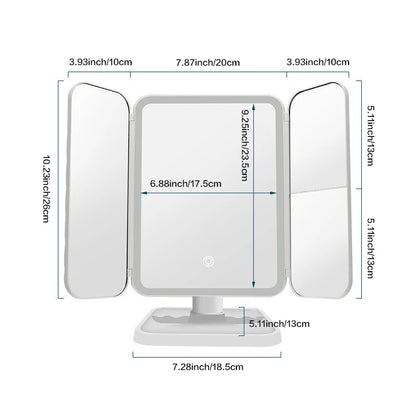 Trifold LED Makeup Mirror with Smart Complementary Lighting