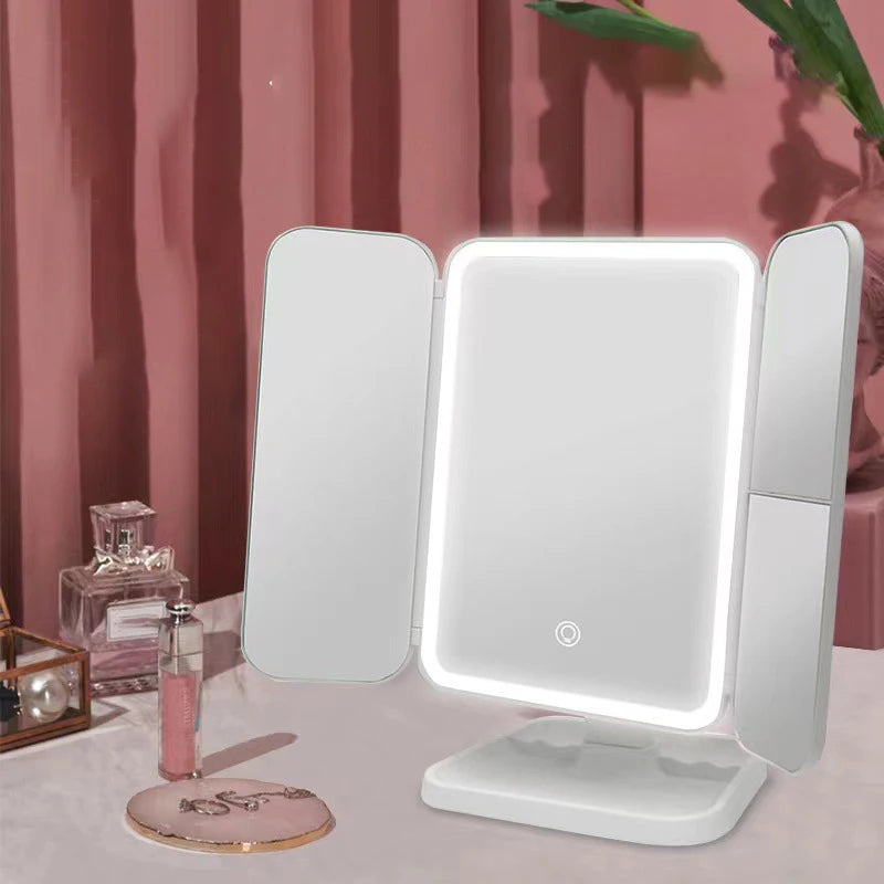 Trifold LED Makeup Mirror with Smart Complementary Lighting