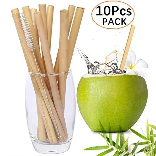 10Pcs Reusable Bamboo Straws