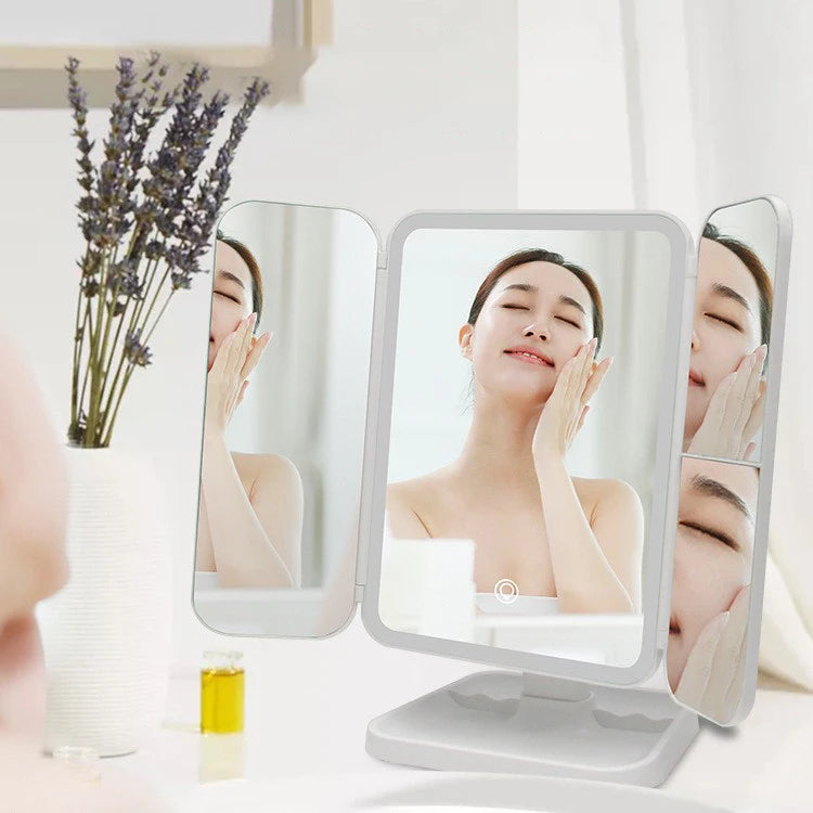 Trifold LED Makeup Mirror with Smart Complementary Lighting